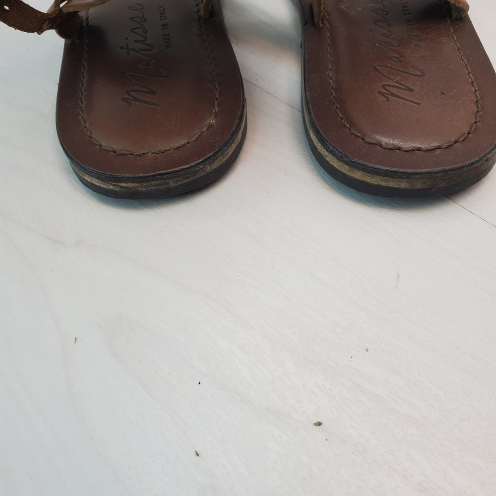 Matisse Brown Leather Thong Strap Flat Sandals Women's Size 8M Made in Italy - Picture 5 of 6